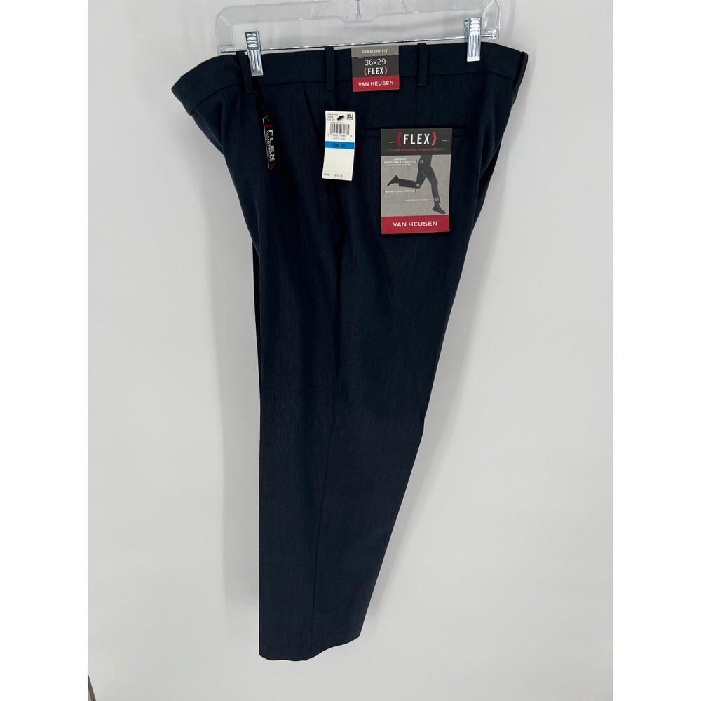VAN HEUSEN Flex Straight Fit Pants Mens 36x29 Slate Blue NWT Shirt Gripper